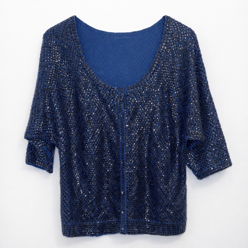 ✨ Free People Blue Sequin Knit Cardigan Sweater, sz M